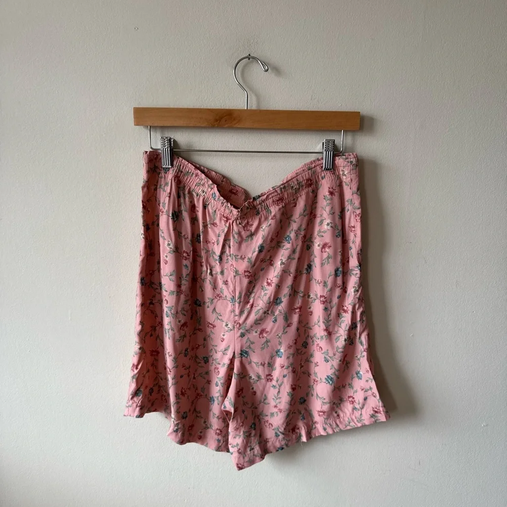 Vintage Pink Floral Top & Drawstring Shorts Set